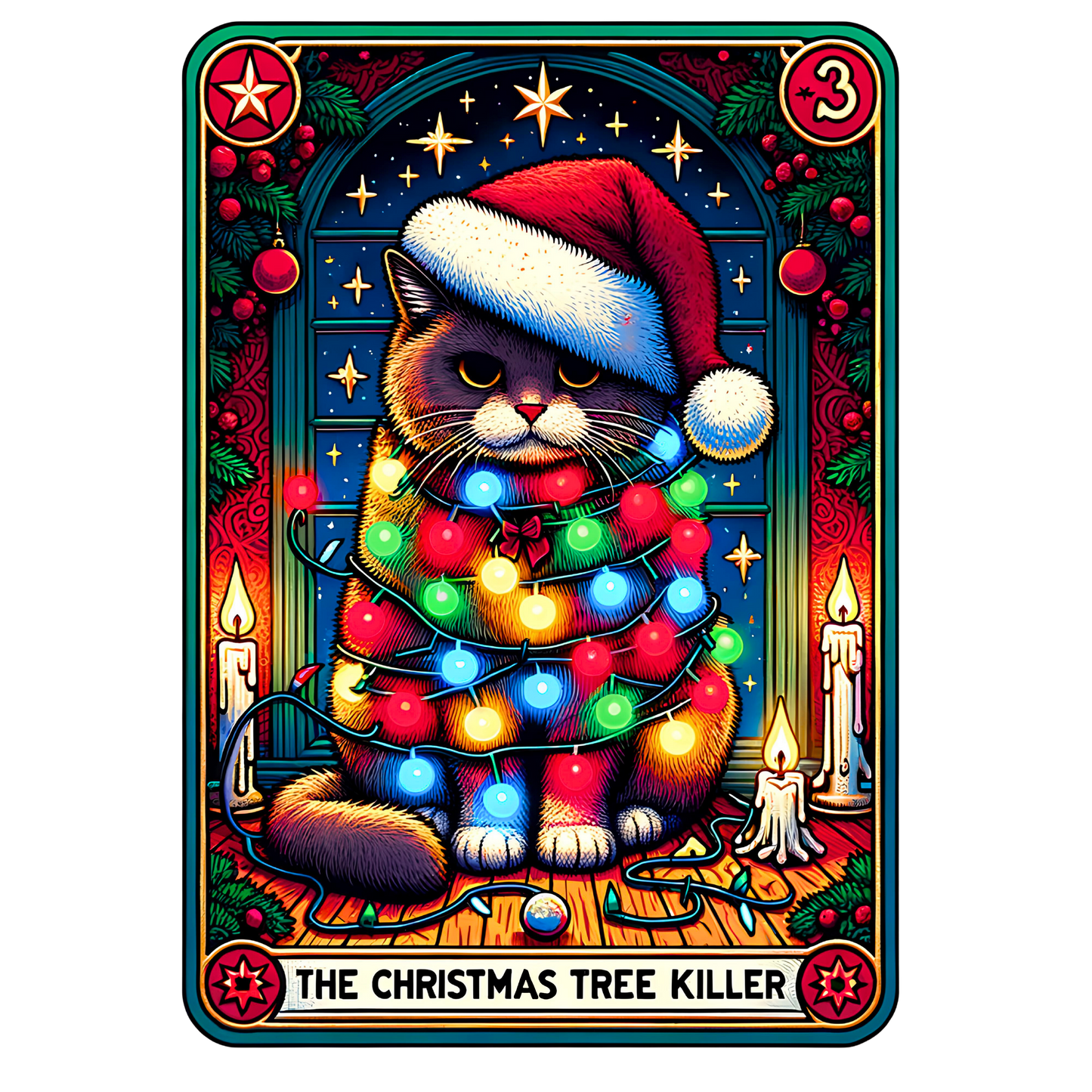 Cat Tarot Christmas Tree Killer Sweater