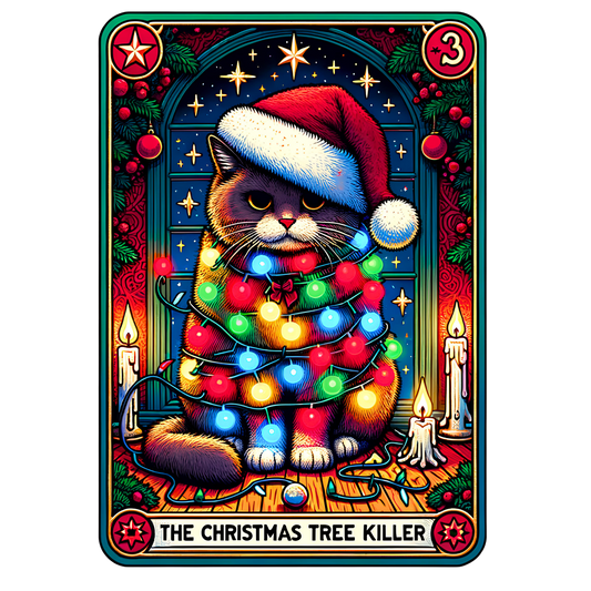 Cat Tarot Christmas Tree Killer Sweater