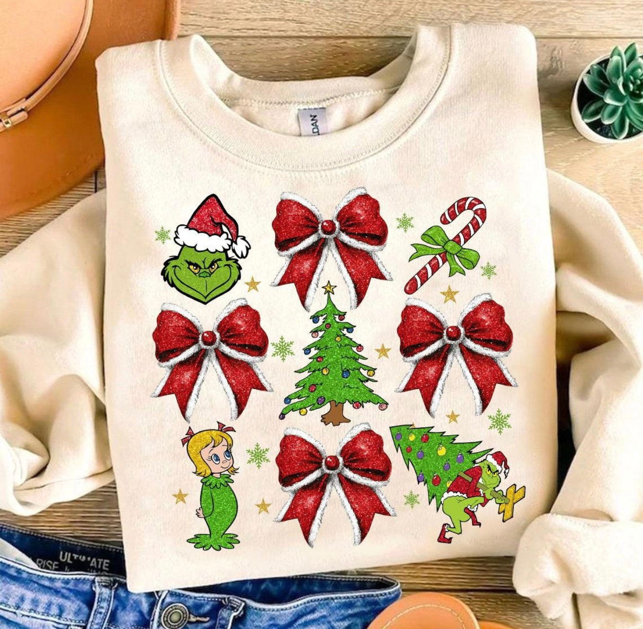 Grinch Red Bows Sweater