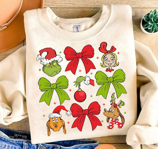 Grinch Red/Green Bows Sweater